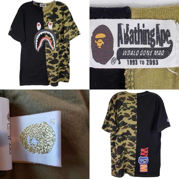 BAPE ABC T Shirt Tee Camo Green Black Shark A Bathing Ape Size Medium - Picture 1 of 14